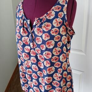 Old Navy Floral Tank Top L hidden buttons blue pink peach classic coconut girl